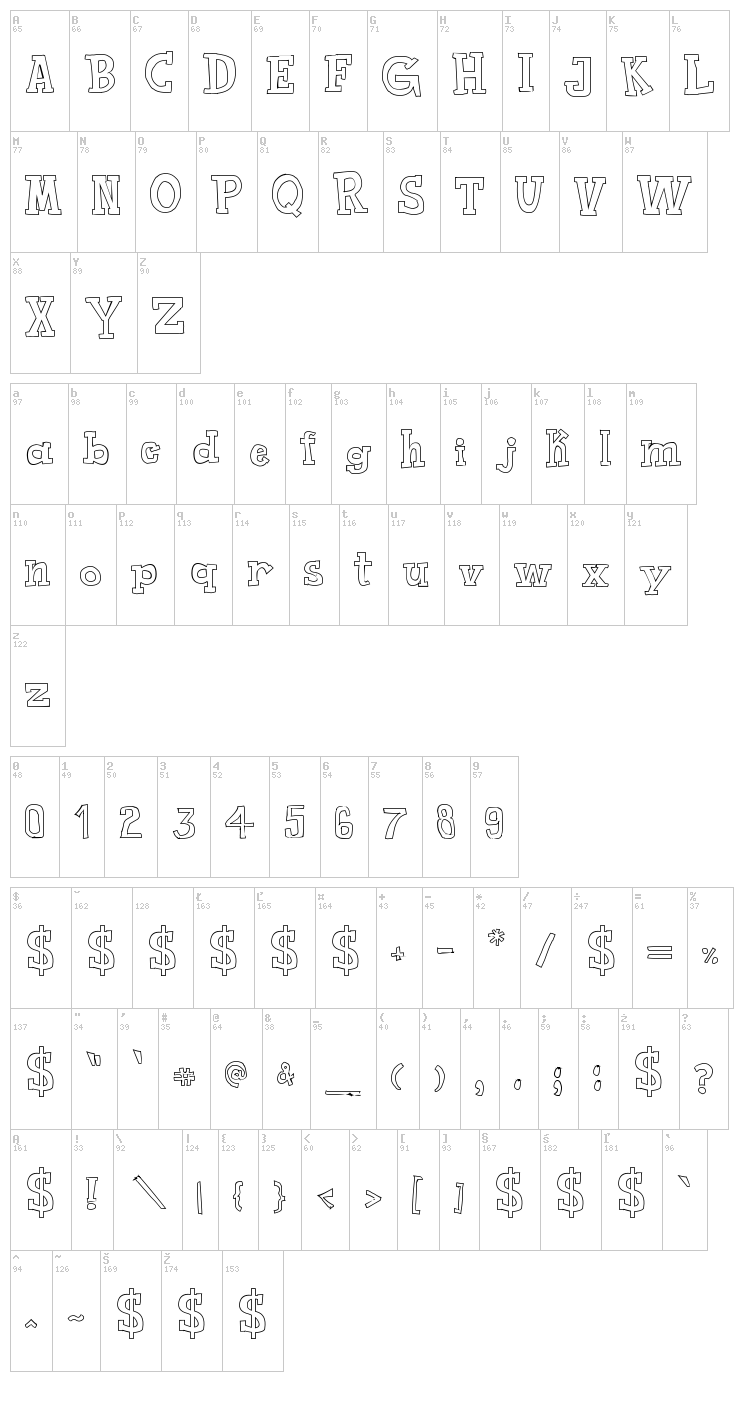 Toy Toy Toon font map
